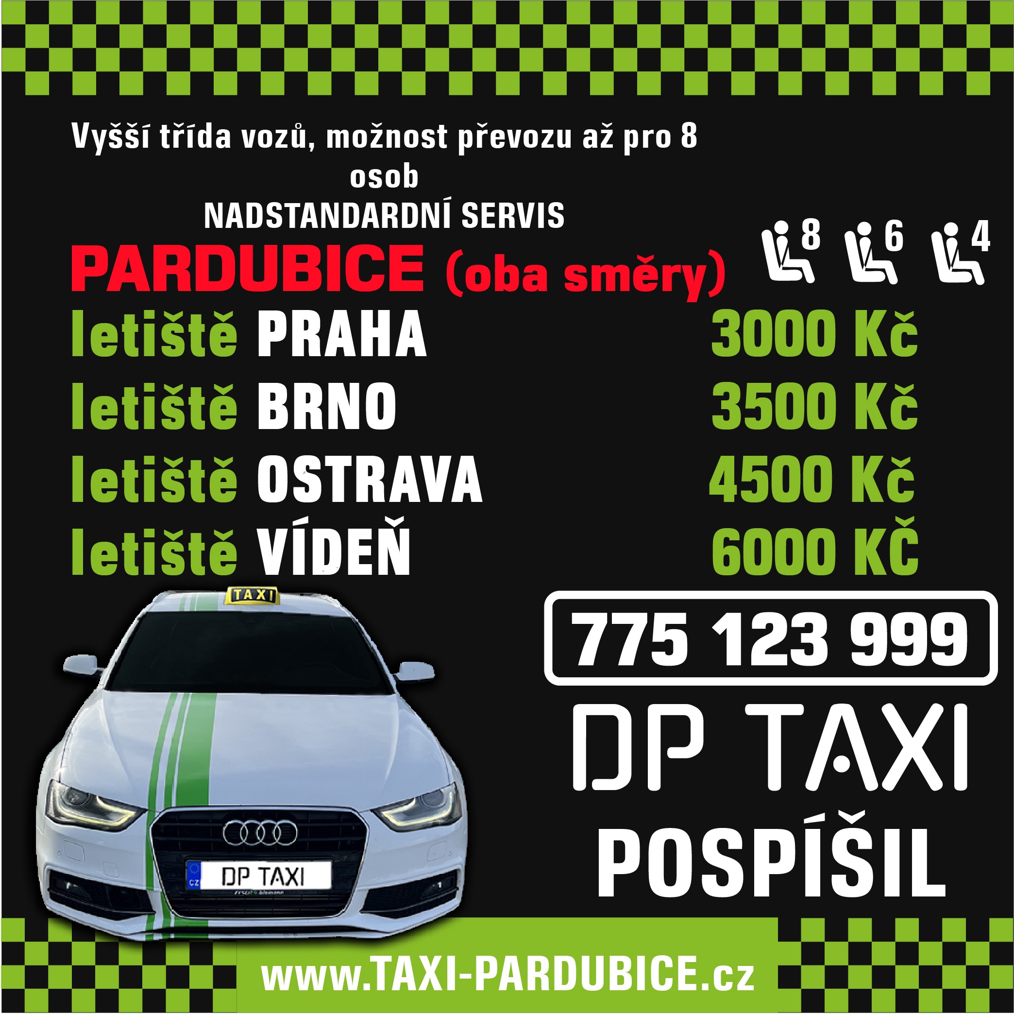 Taxi Pardubice, DP Taxi, Taxi 88, Taxi Pospíšil, Levné taxi